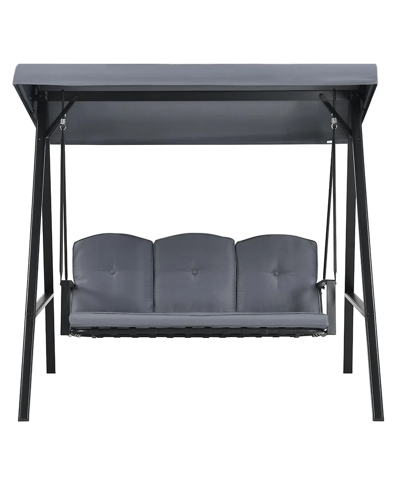 Gymax 3-Person Patio Porch Swing Cushioned Outdoor Swing Chair w/ Adjustable Canopy