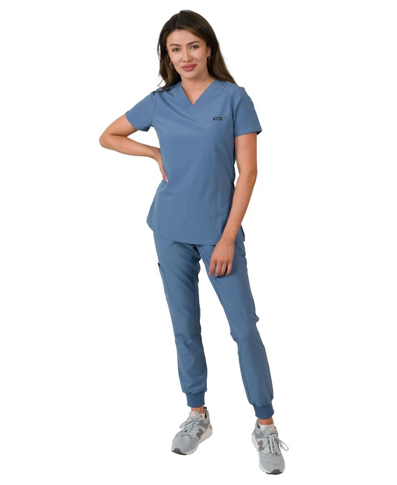 Medgear Women's 1-Pocket Top Knit Rib Cuff Jogger Pants Set