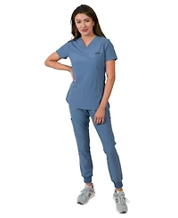 Medgear Women's 1-Pocket Top Knit Rib Cuff Jogger Pants Set