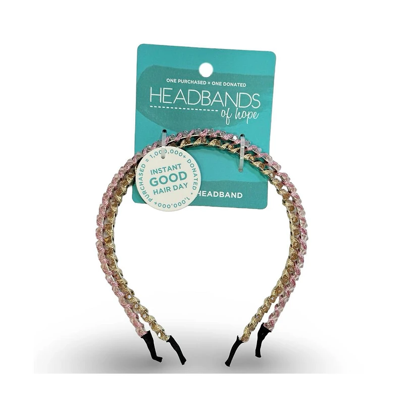 Thin Beaded Headband Set - Gold + Pink