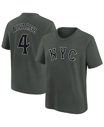 Nike Big Boys and Girls Francisco Alvarez Charcoal New York Mets Fuse City Connect Name Number T-Shirt