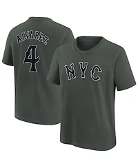 Nike Big Boys and Girls Francisco Alvarez Charcoal New York Mets Fuse City Connect Name Number T-Shirt
