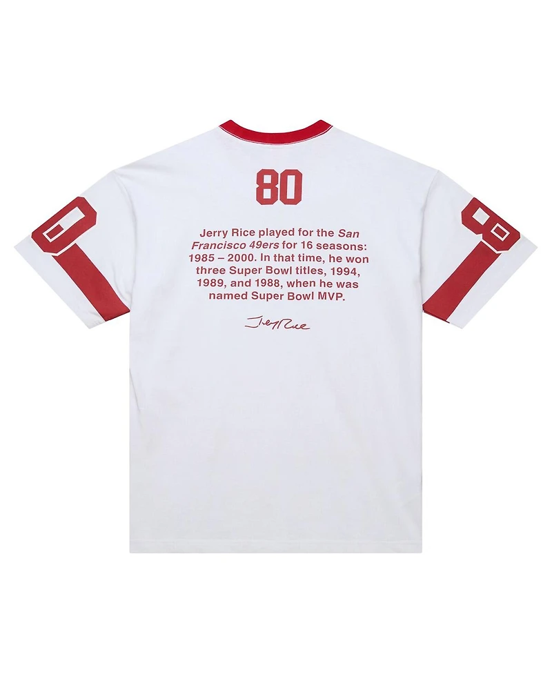 Mitchell & Ness Men's Jerry Rice White San Francisco 49ers Name Number Team Origins Vintage Logo T-Shirt