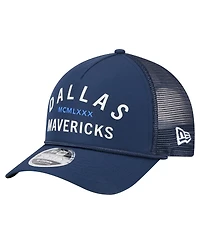 New Era Men's Navy Dallas Mavericks Minimalist A-Frame 9FORTY Trucker Hat