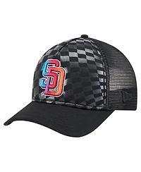 New Era Men's Black San Diego Padres Gradient 9FORTY A-Frame M-Crown Trucker Adjustable Hat