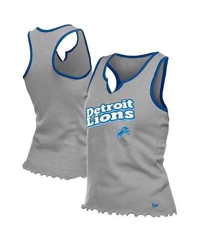New Era Women's Silver Detroit Lions Lettuce Hem Notch Neck Tri-Blend Tank Top