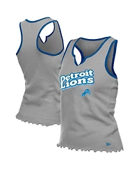 New Era Women's Silver Detroit Lions Lettuce Hem Notch Neck Tri-Blend Tank Top