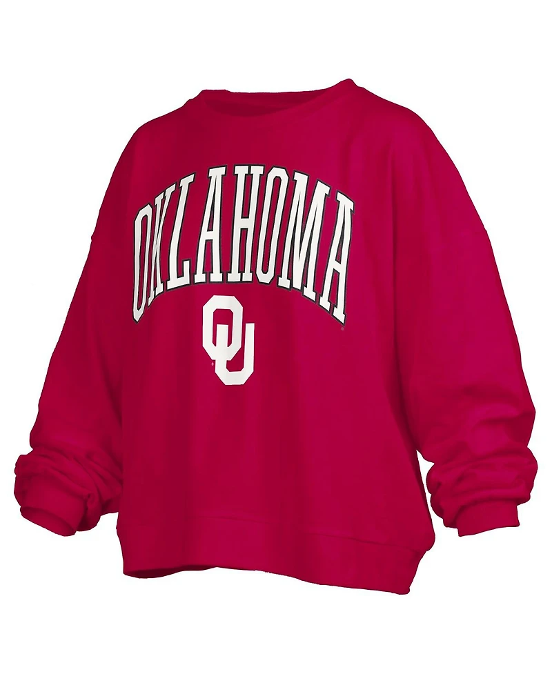 Pressbox Women's Crimson Oklahoma Sooners Janise Arch Over Logo Waist Length Oversized Pullover Sweatshirt