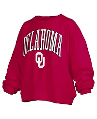 Pressbox Women's Crimson Oklahoma Sooners Janise Arch Over Logo Waist Length Oversized Pullover Sweatshirt