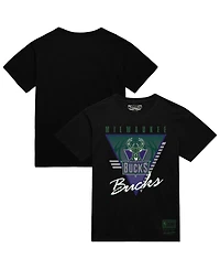 Mitchell & Ness Men's Black Milwaukee Bucks Worldwide Collection Tri-Logo T-Shirt