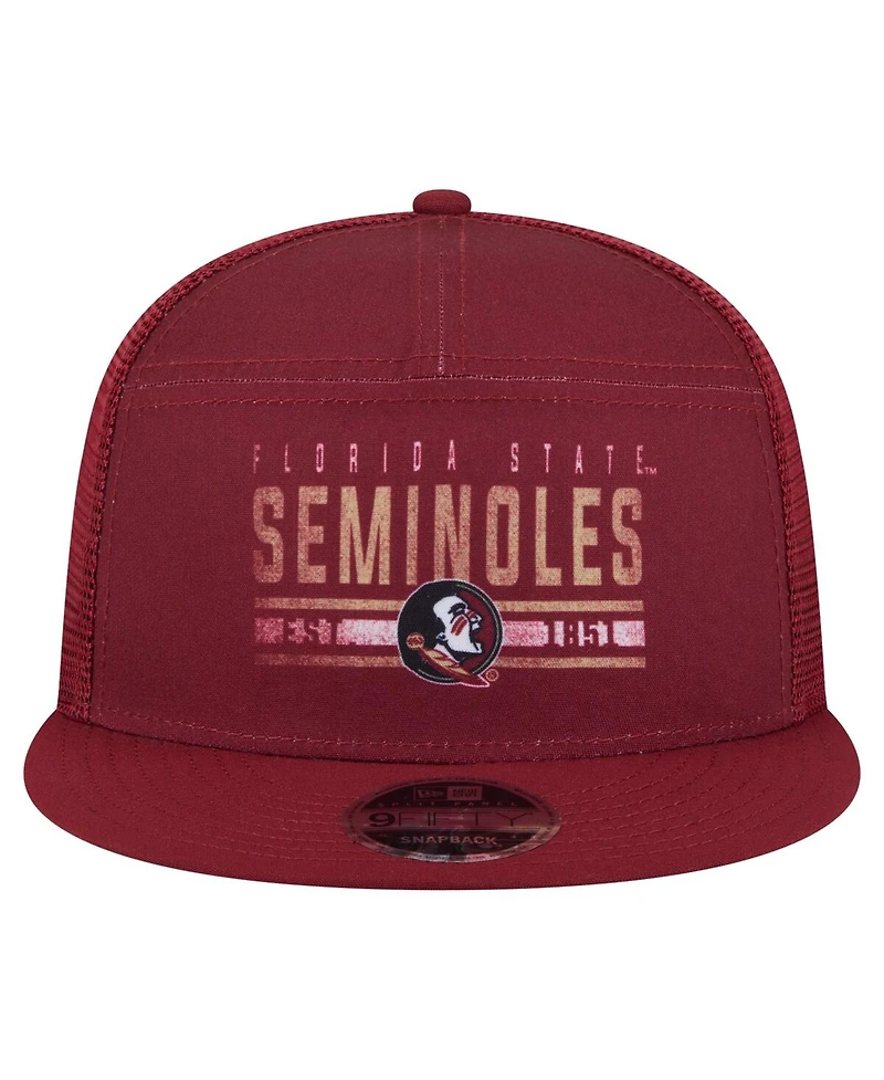 New Era Men's Garnet Florida State Seminoles Split Panel 9FIFTY Snapback Trucker Hat
