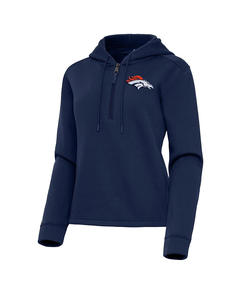 Antigua Women's Navy Denver Broncos Contemporary Quarter-Zip Hoodie