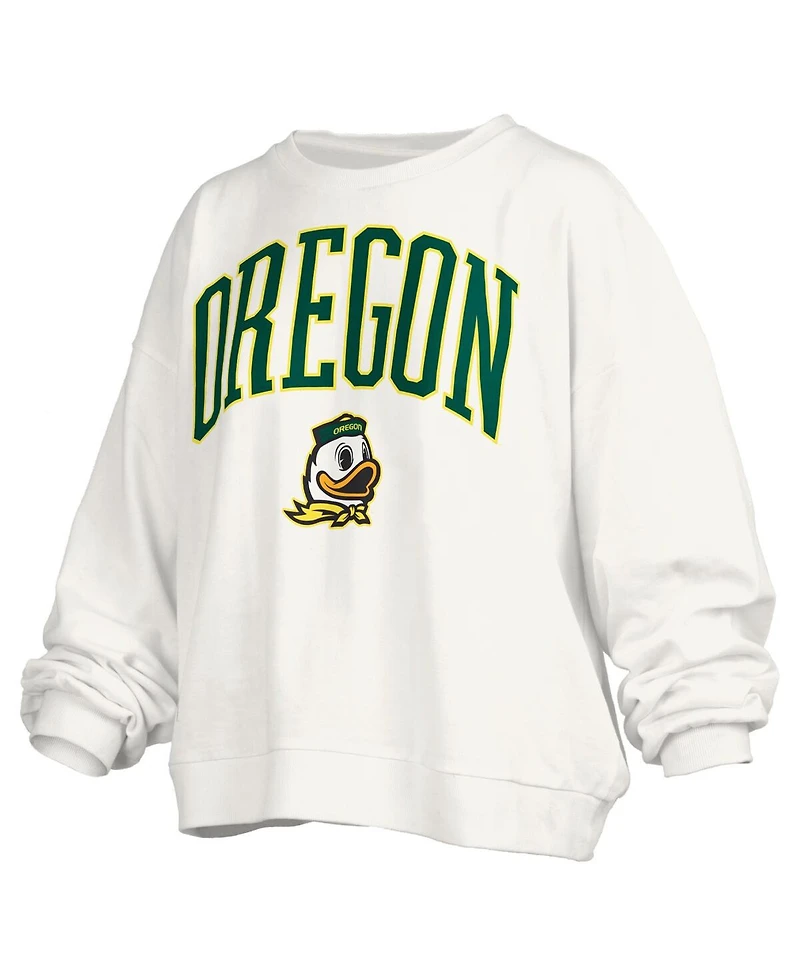 Pressbox Women's White Oregon Ducks Janise Arch Over Logo Waist Length Oversized Pullover Sweatshirt