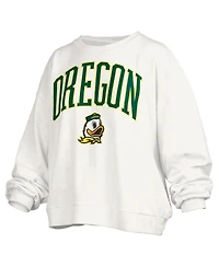 Pressbox Women's White Oregon Ducks Janise Arch Over Logo Waist Length Oversized Pullover Sweatshirt