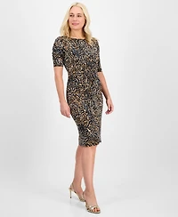 Connected Women's Printed Round-Neck Short-Sleeve Dress