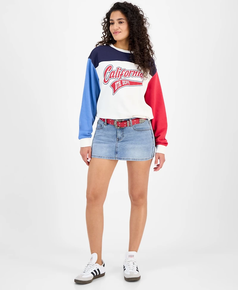 Madden Girl Juniors' Colorblocked Graphic-Print Fleece Sweatshirt