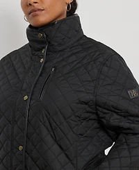 Lauren Ralph Plus Hooded Quilted Faux-Suede-Trim Coat
