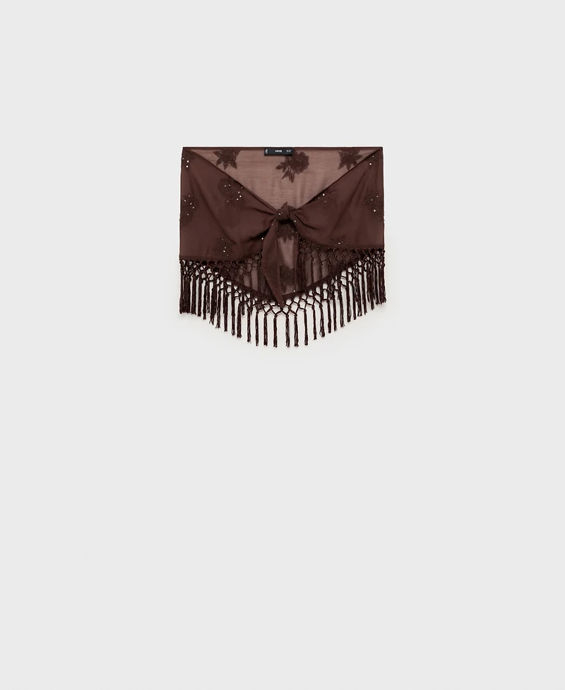 Mango Women's Embroidered Fringe Mini Skirt
