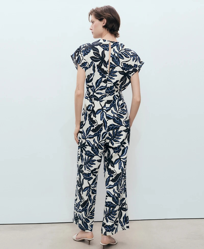 Mango Women's Belt Printed Linen Jumpsuit
