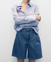 Mango Women's Pleated Denim Bermuda Shorts