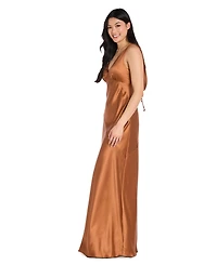 Morgan & Company Juniors' Cowl-Back Charmeuse Gown