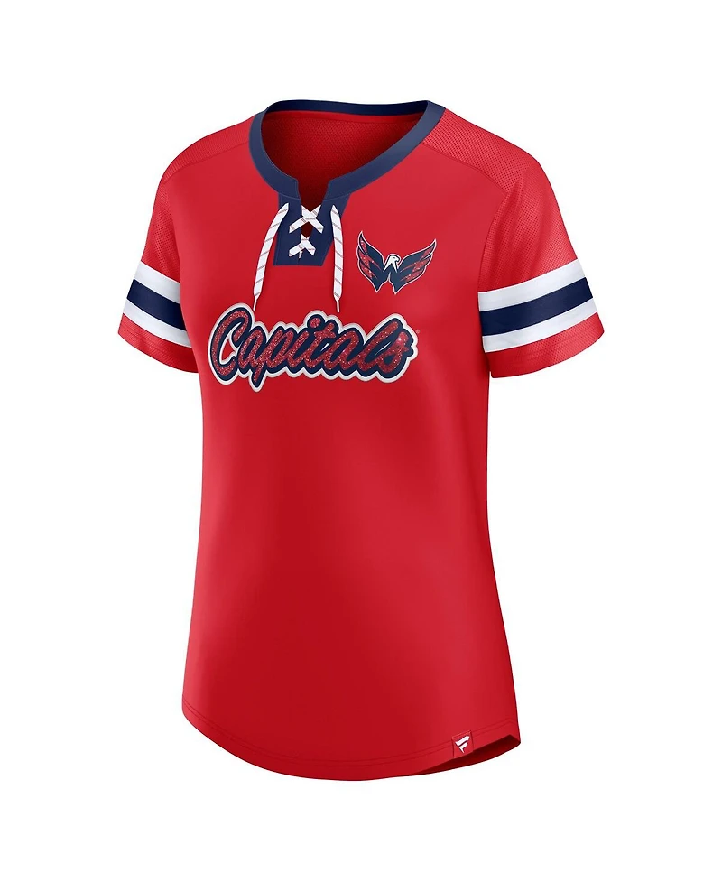 Fanatics Women's Red Washington Capitals Iconic Athena Lace-Up T-Shirt