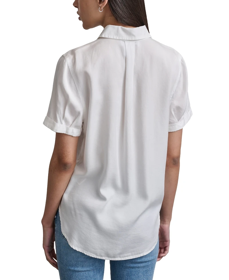 Dkny Jeans Petite Rolled Short-Sleeve Button-Up Shirt