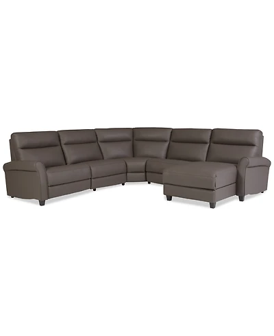 Thandler 5-Pc. Leather Chaise Sectional with 2 Power Recliners, Exclusively at Macy's
