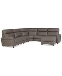Thandler 5-Pc. Leather Chaise Sectional with 2 Power Recliners, Exclusively at Macy's