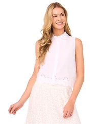CeCe Women's Eyelet Embroidered Cotton Sleeveless Blouse