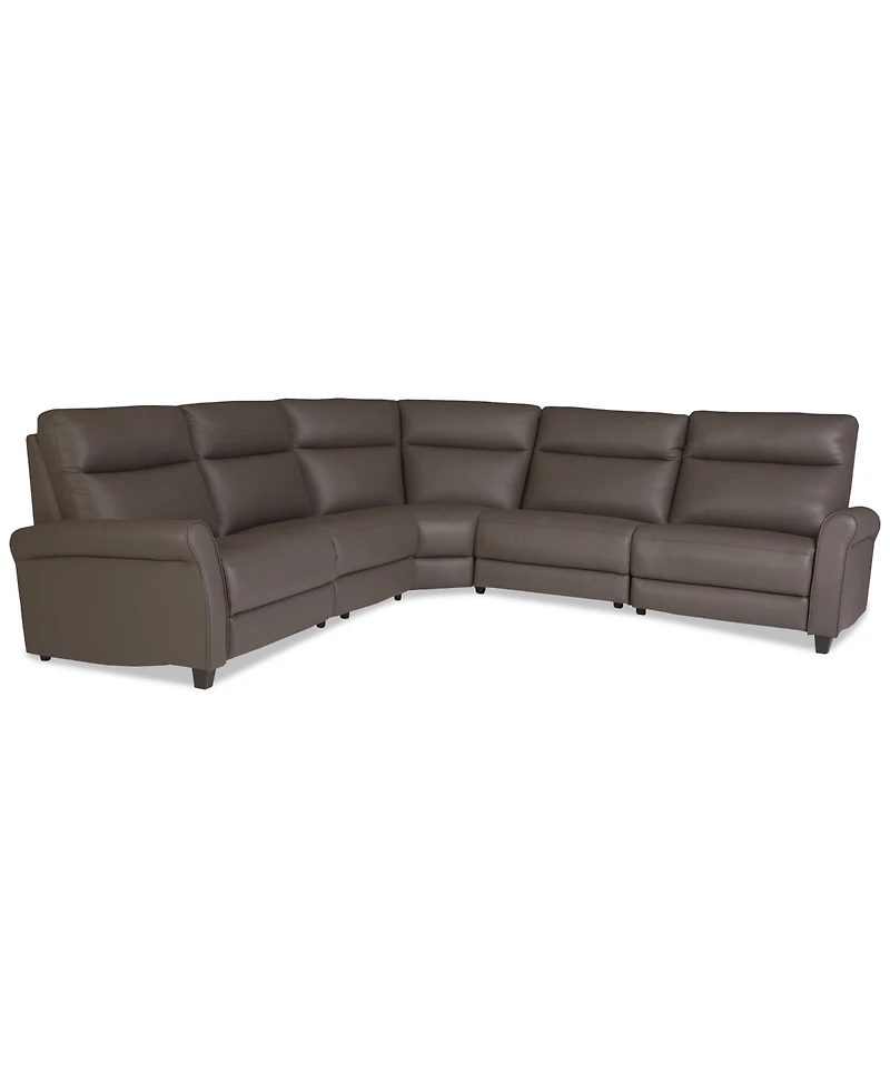 Thandler 5-Pc. Leather L Shape Sectional with 3 Power Recliners and 1 Storage Console, Exclusively at Macy's