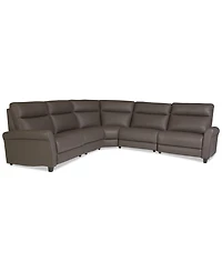 Thandler 5-Pc. Leather L Shape Sectional with 3 Power Recliners and 1 Storage Console, Exclusively at Macy's