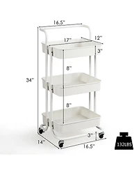 3-Tier Utility Cart Storage Rolling Cart with Casters