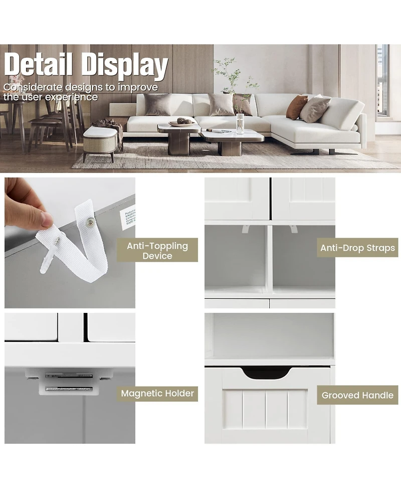 Bathroom Wooden Side Cabinet with 2 Drawers and 2 Doors
