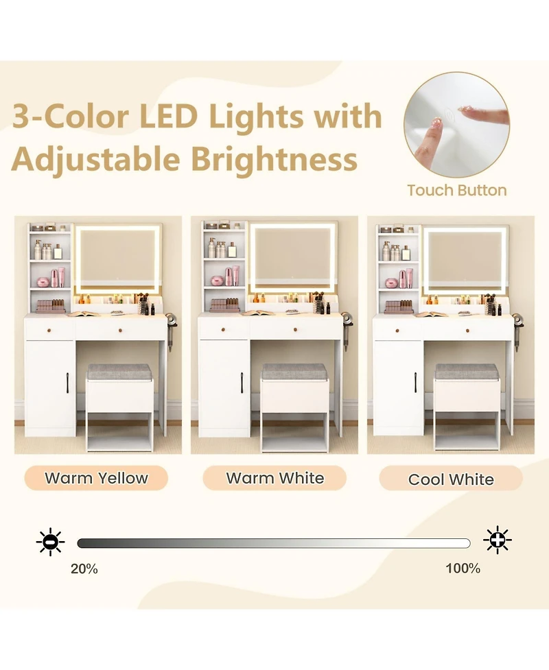 Vanity Dressing Table and Chair Set with Mirror and Lights