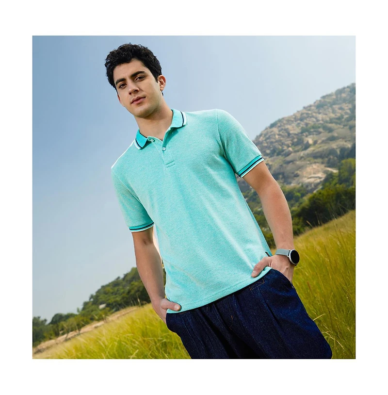 Campus Sutra Men's Aqua Blue Multitrack Knit Polo T-Shirt