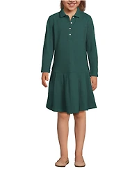 Lands' End School Uniform Girls Long Sleeve Mesh Pleated Polo Dress
