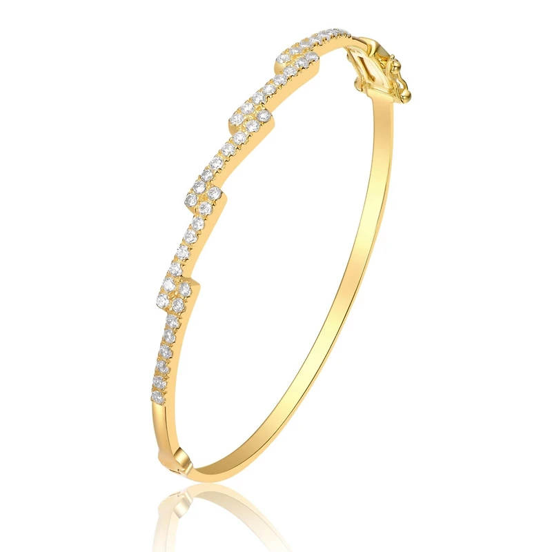 Genevive Cubic Zirconia Sterling Silver 14K Gold Plated Zig Zag Bangle