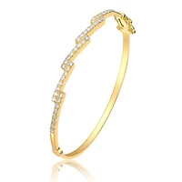 Genevive Cubic Zirconia Sterling Silver 14K Gold Plated Zig Zag Bangle