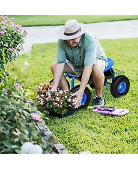 Garden Cart Rolling Work Seat With Heavy Duty Tool Tray Gardening Planting