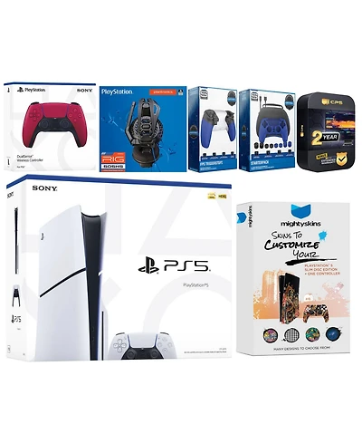 Sony Playstation 5 Slim Disc with Extra Cosmic Red Controller, Plantronics Headset, Gamer Kit, Trigger Kit and MightySkins Decal Voucher + 2 Year Cps