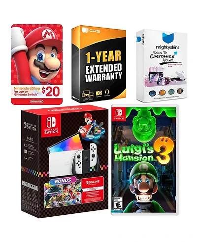Nintendo Switch Oled Console Mario Kart 8 Bundle with Luigi s Mansion 3, Nintendo $20 eShop Gift Card