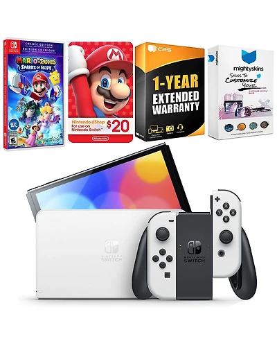 Nintendo Switch White Oled Console with Mario + Rabbids Sparks of Hope Cosmic Edition, Nintendo $20 eShop Gift Card