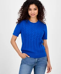 Nautica Jeans Women's Cotton Cable-Knit Short-Sleeve Sweater