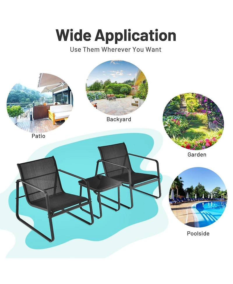 Gymax 3PCS Patio Bistro Set Conversation Furniture Set w/ Fast-Drying Fabric