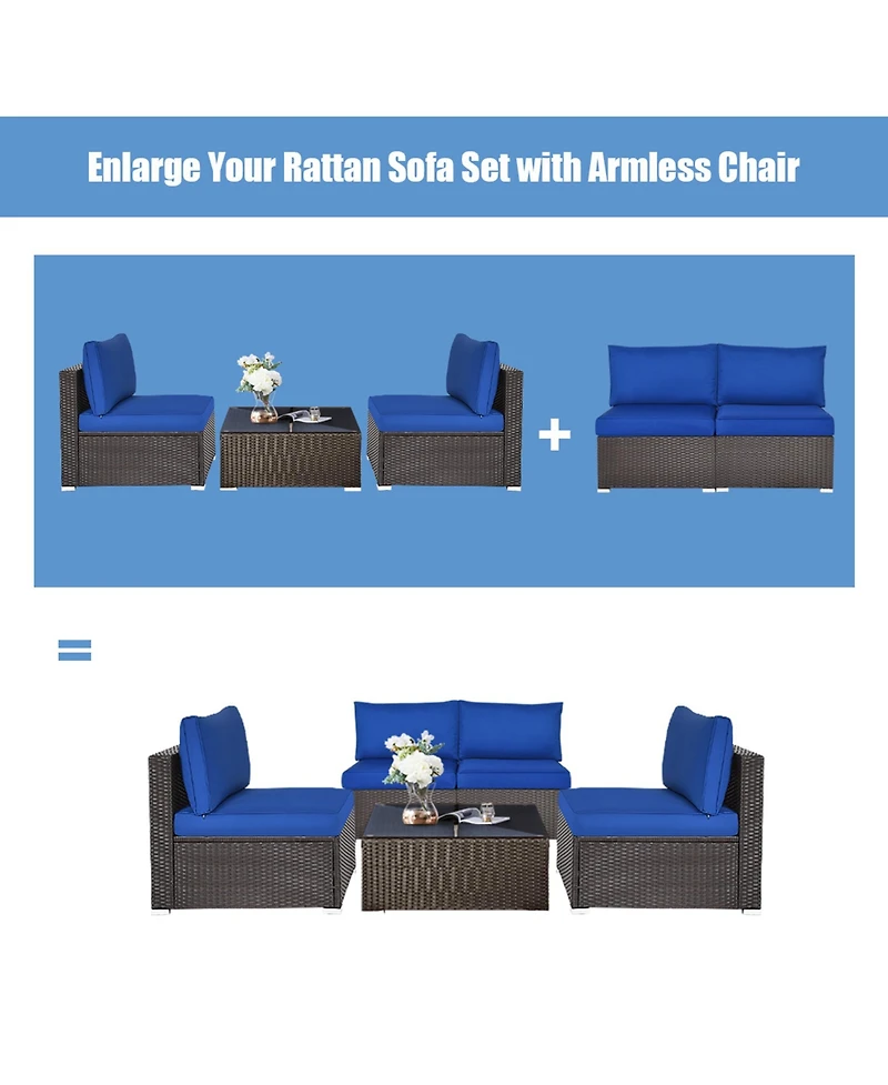 Gymax 2PCS Patio Sectional Armless Sofas Rattan Furniture Set Outdoor w/ Cushions