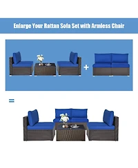 Gymax 2PCS Patio Sectional Armless Sofas Rattan Furniture Set Outdoor w/ Cushions