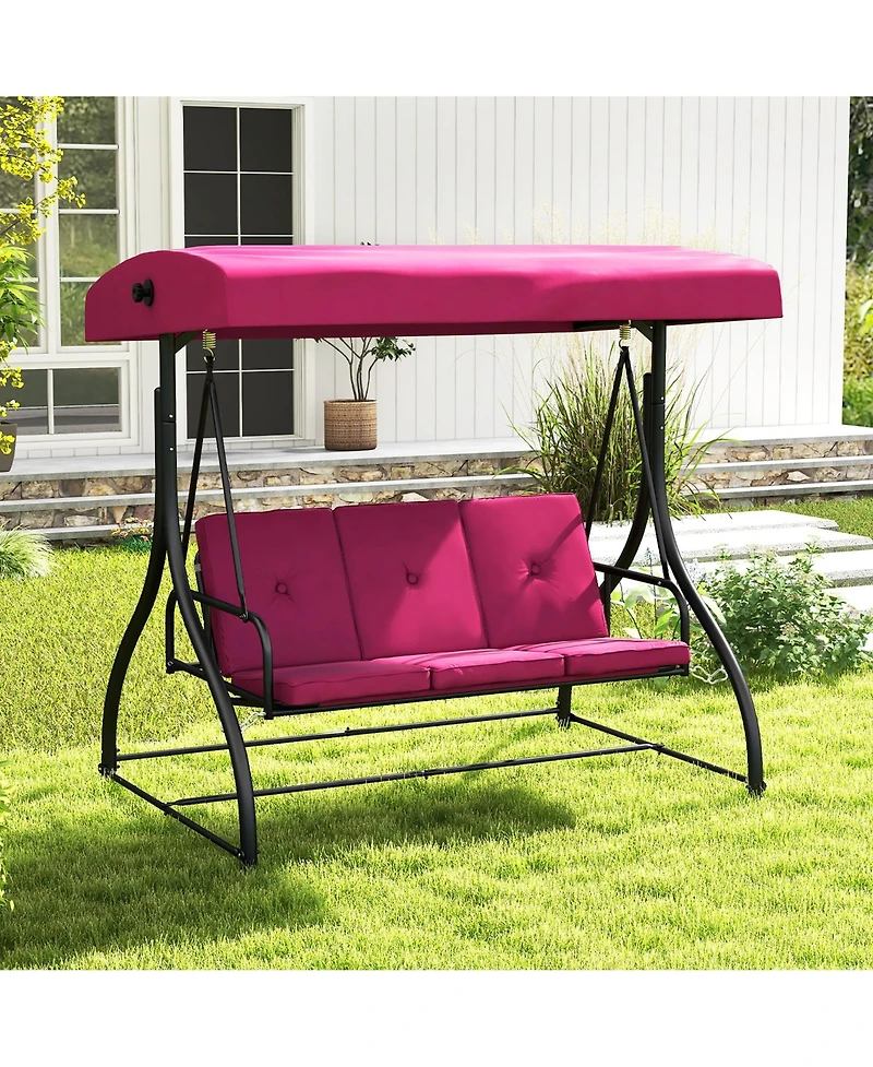 Gymax Converting Patio Swing Chair Porch Swing Bed w/Adjustable Canopy & Thickened Cushion