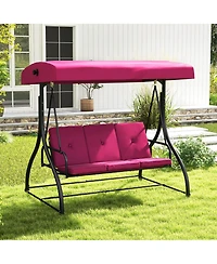 Gymax Converting Patio Swing Chair Porch Swing Bed w/Adjustable Canopy & Thickened Cushion