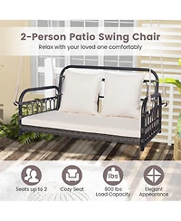 Gymax Outdoor Wicker Porch Swing 2-Person Hanging Seat w/ Seat & Back Cushions Backyard